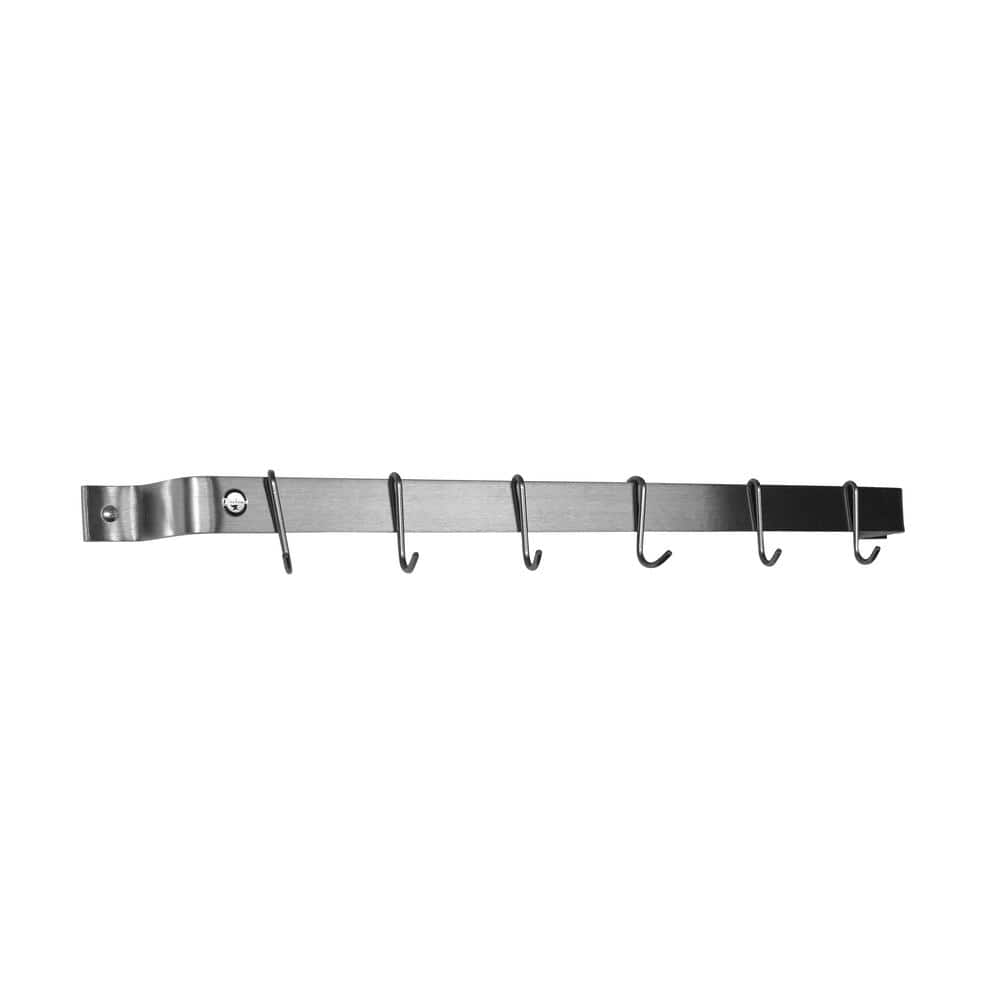Handcrafted 36 in. Stainless Steel Easy Mount Wall Rack with 6-Hooks - Hercitys