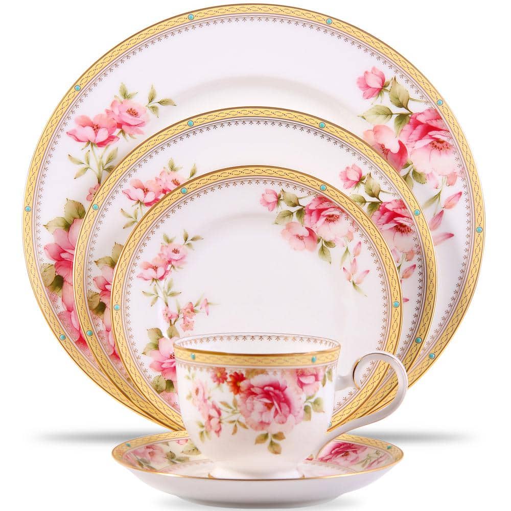 Hertford (White) Bone China 5-Piece Place Setting, Service for 1 - Hercitys