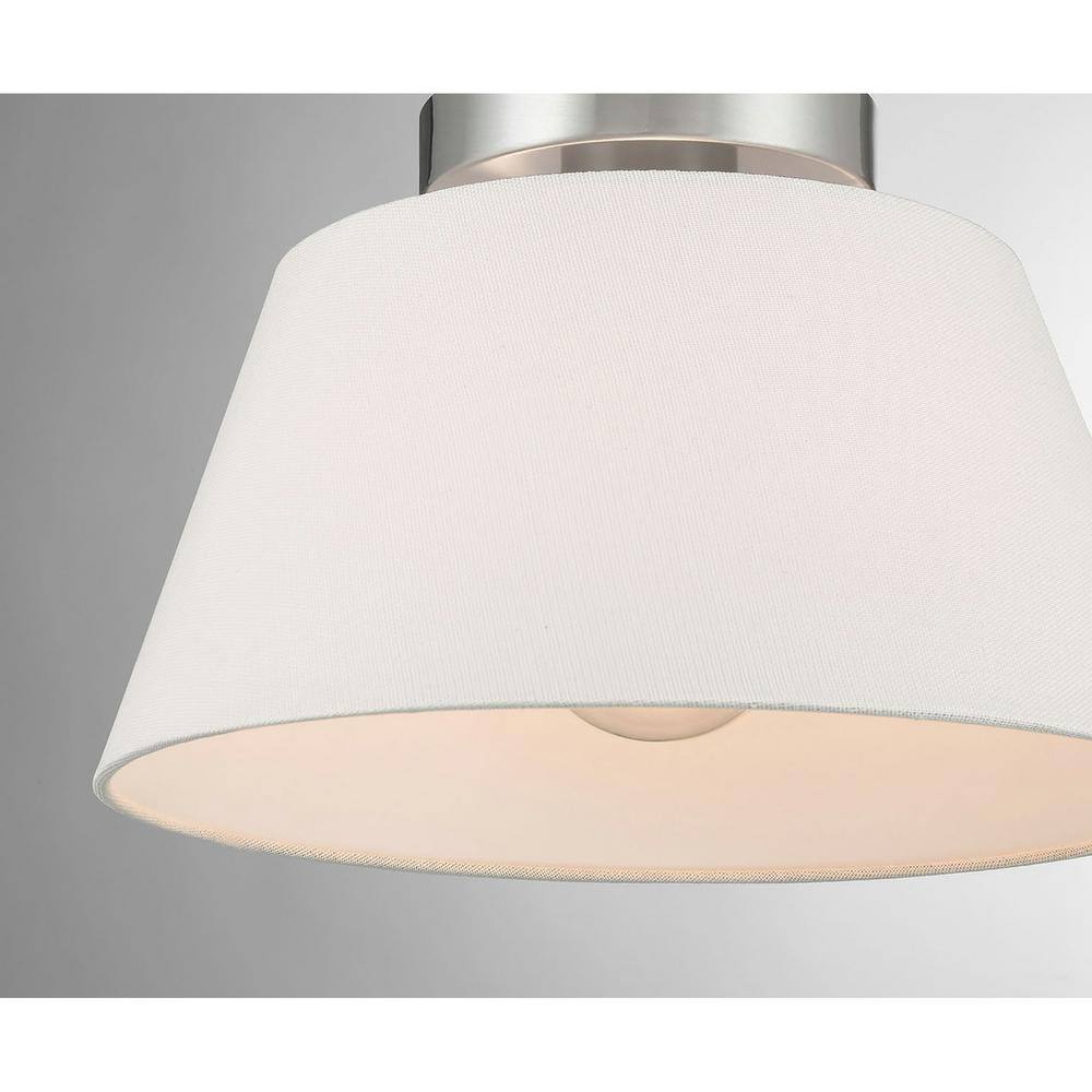 Meridian 12 in. W x 7.5 in. H 1-Light Brushed Nickel Modern Semi-Flush Mount with White Linen Fabric Shade - Hercitys