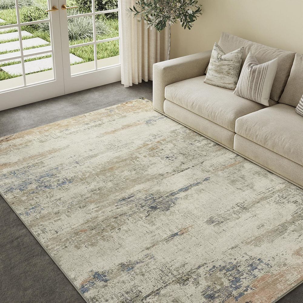 Sea Brown 5 ft. x 7 ft. Modern Abstract Washable Area Rug - Hercitys
