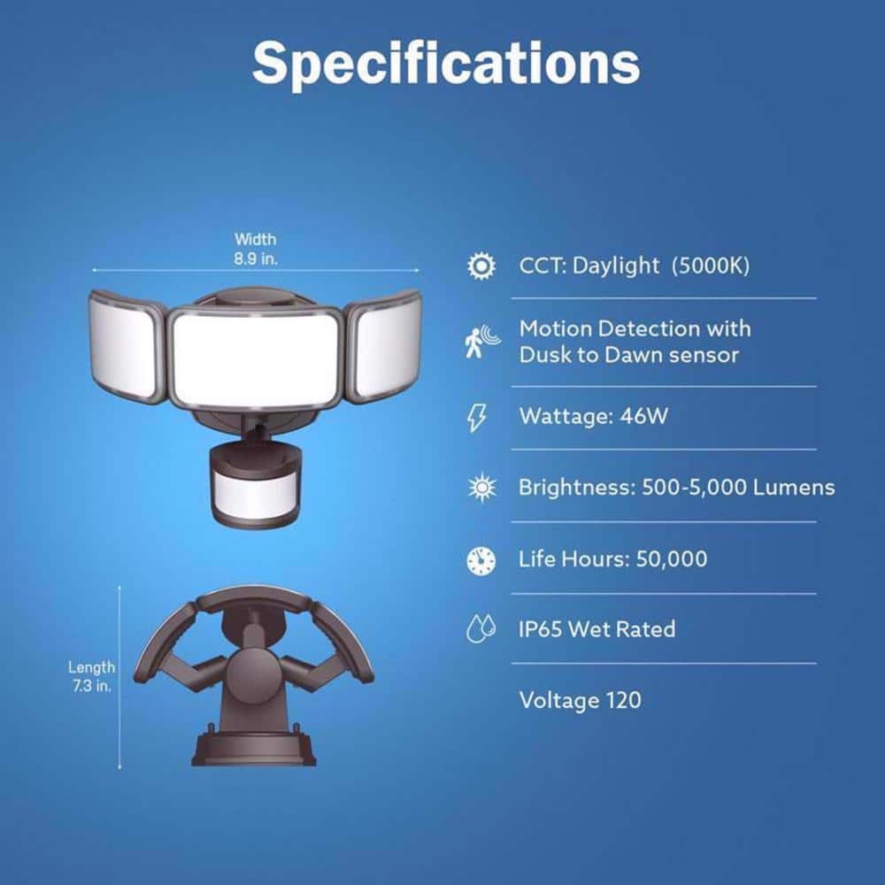 Motion-Sensing Hardwired LED Bronze Security Floodlight - Hercitys