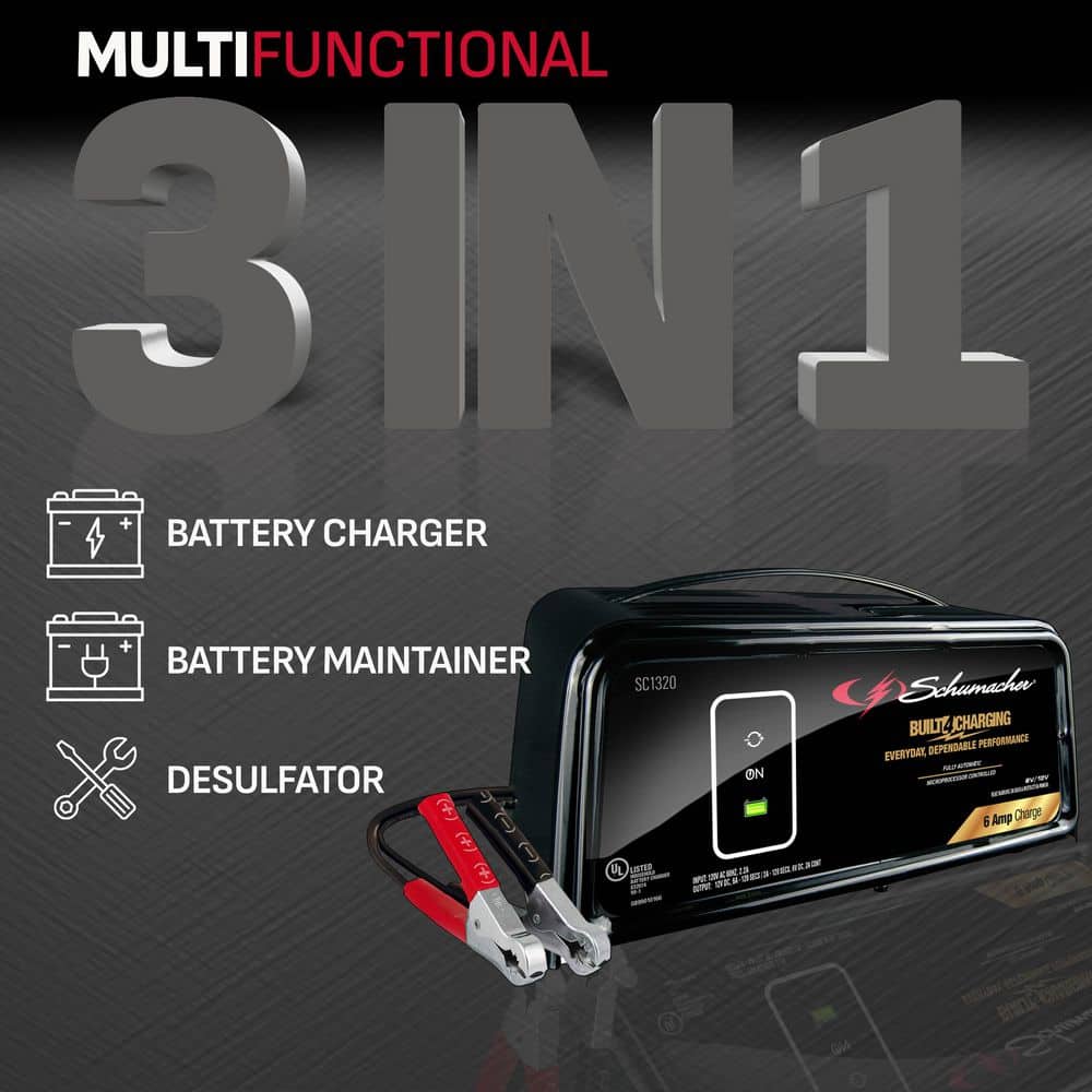 Automotive 6 Volt and 12 Volt 6 Amp Fully Automatic Battery Charger and Maintainer - Hercitys