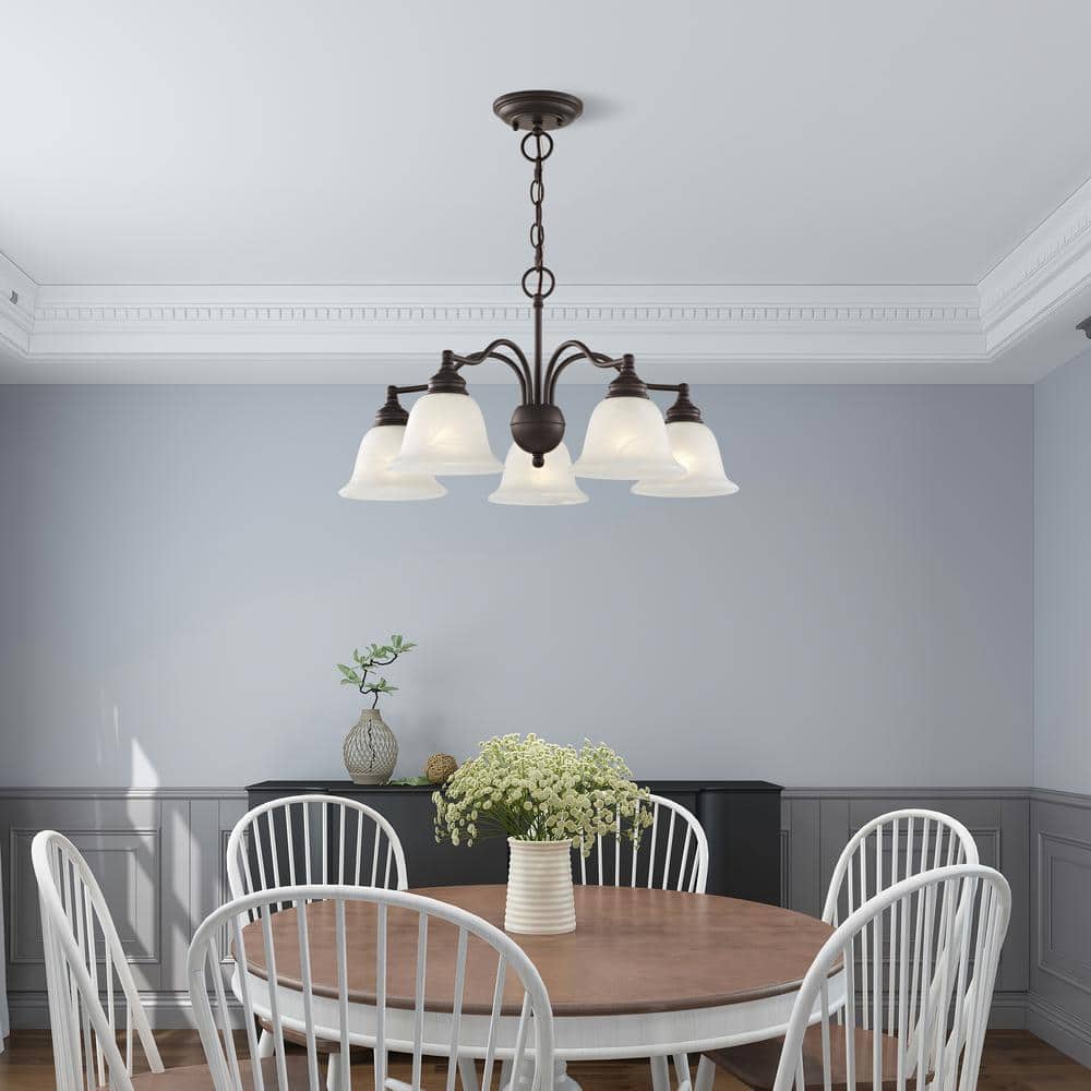 Woodside 24in. 5-Light Bronze Industrial Convertible Chandelier/Semi Flush Mount w/Alabaster Glass and No Bulbs Included - Hercitys