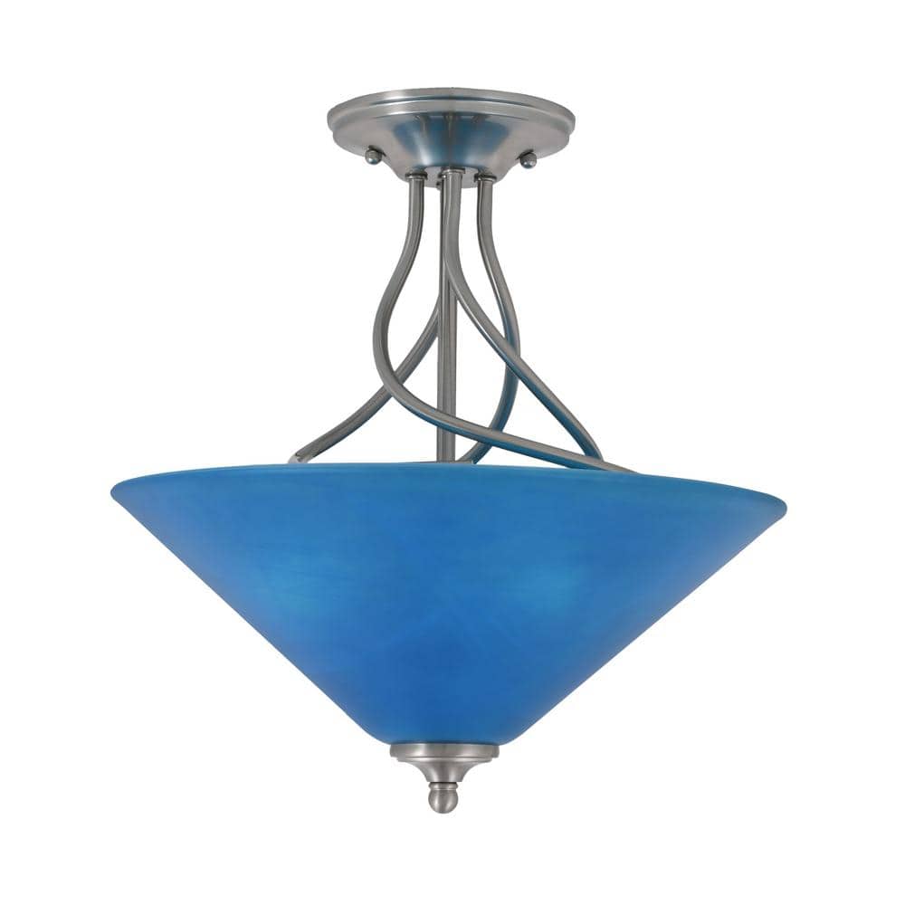 Royale 16 in. Brushed Nickel Semi-Flush with Blue Italian Glass Shade - Hercitys