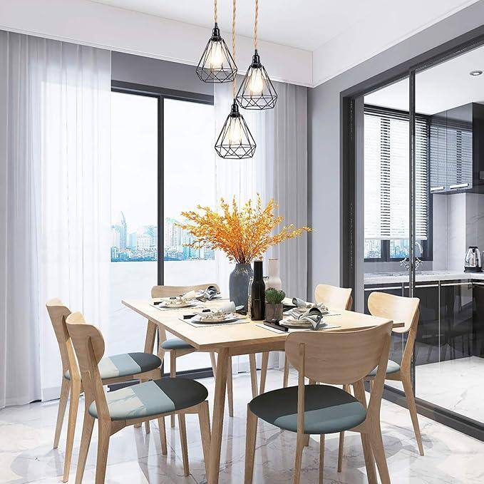 8.3 in. x 8.16 in. 3-Pack Matte Black Metal Wire Cage Pendant Industrial Lamp Shade - Hercitys