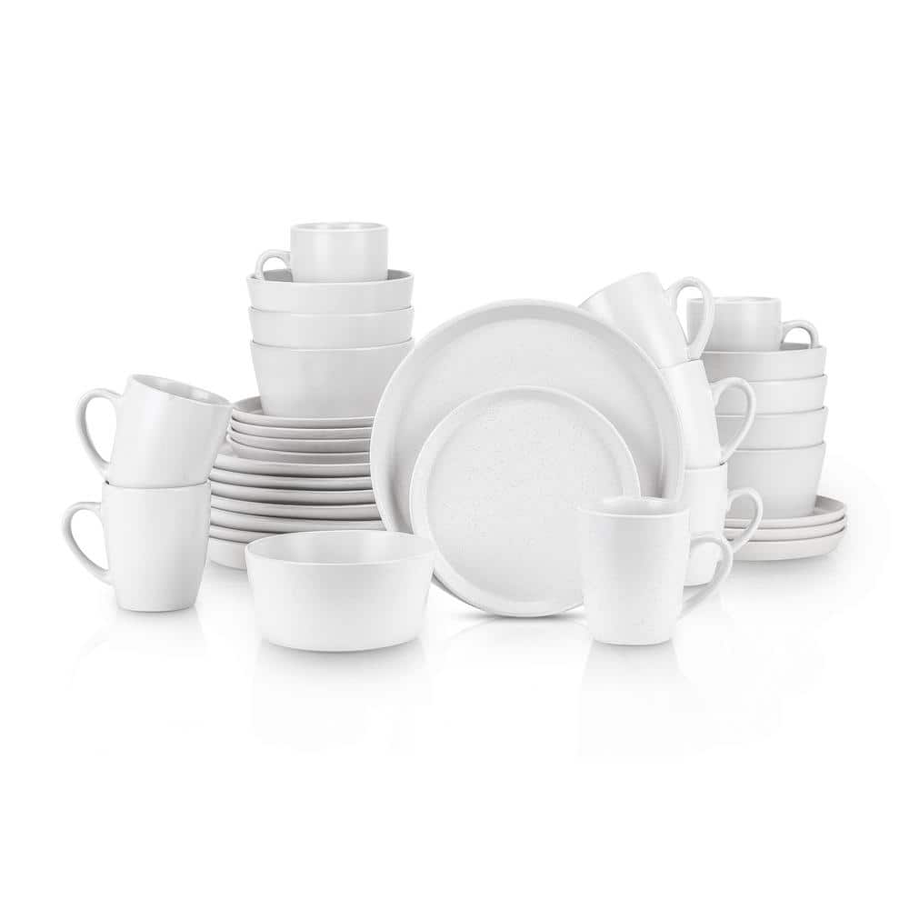 Stone Lain Albie 32-Piece White Dinnerware Set Stoneware (Service for Set for 8) - Hercitys
