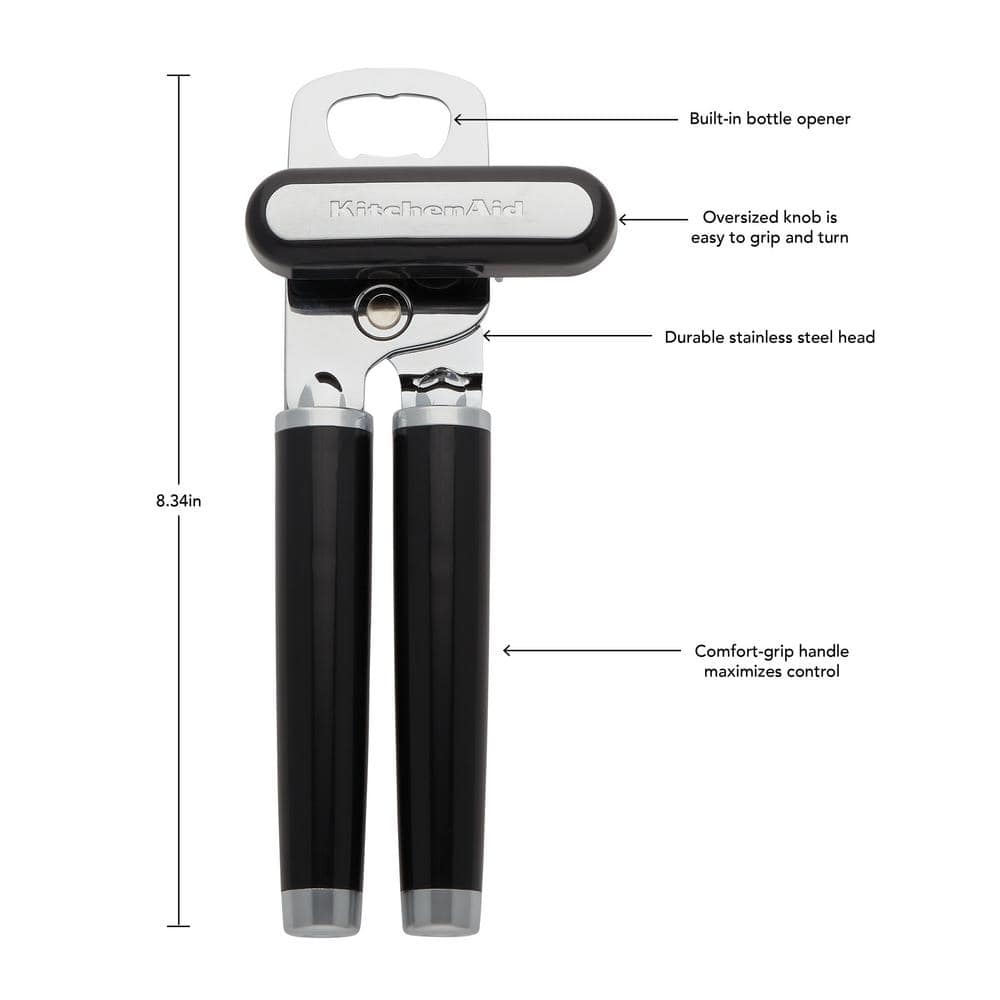 8.34 in. Black Classic Multifunction Can Opener with Bottle Opener and Ergonomic Handles, Stainless Steel - Hercitys