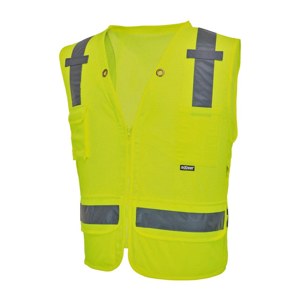 High Visibility Yellow Polyester Mesh Surveyor’s Vest with Reflective Tape and Plan Pocket - Hercitys