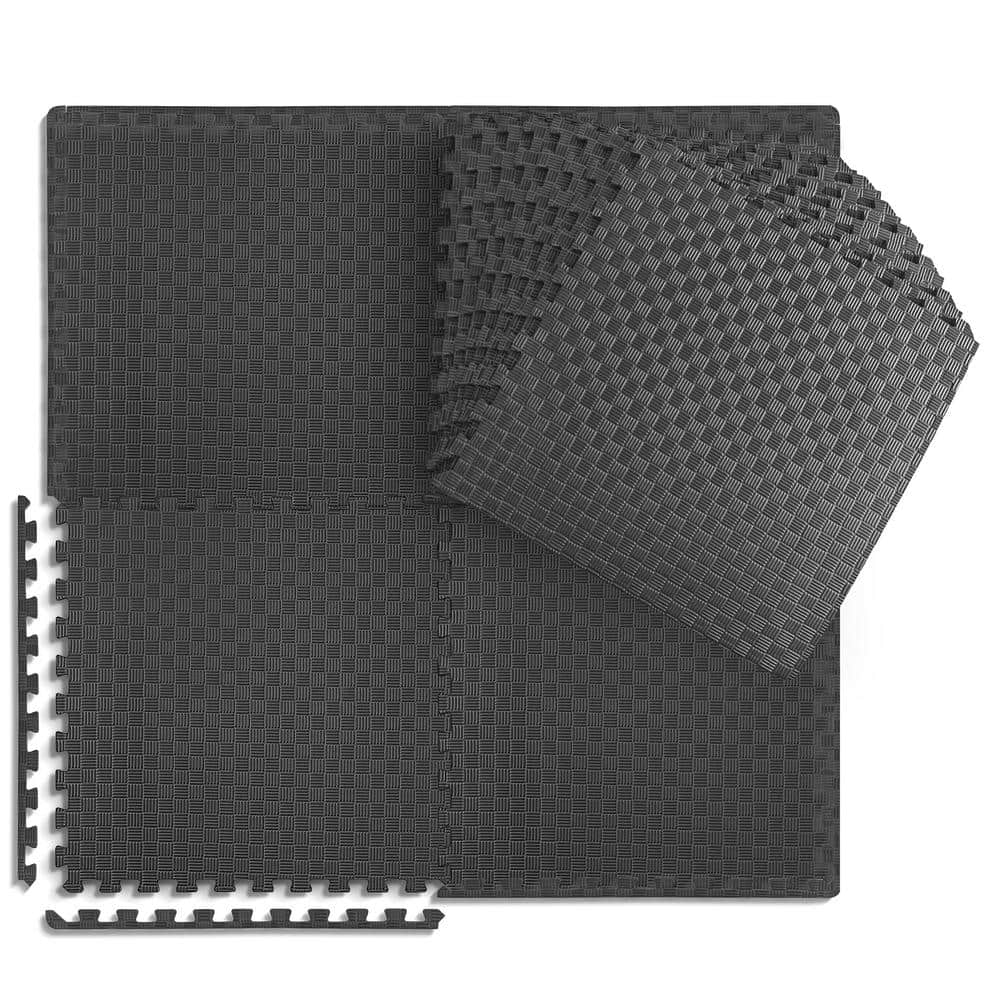 Black 24 in. W x 24 in. L x 0.5 in. T EVA Foam Tatami Pattern Gym Flooring Mat (18 Tiles/Pack) (72 sq. ft.) - Hercitys