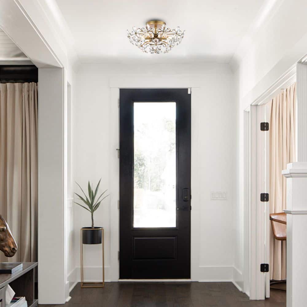 Teresa 17.7 in. 6-Light Brushed Brass Finish Crystal Glass Flower Flush Mount - Hercitys