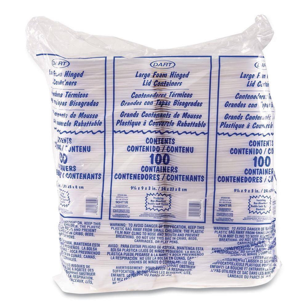 White Foam Containers with Hinged Lids, 9 x 9 x 3 (200-Pack) - Hercitys