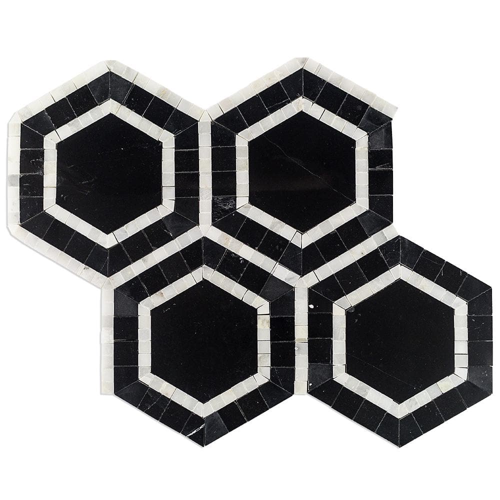 Zeta Nero 10-3/4 in. x 12-1/4 in. Polished Marble Mosaic Tile (0.91 sq. ft./ sheet) - Hercitys