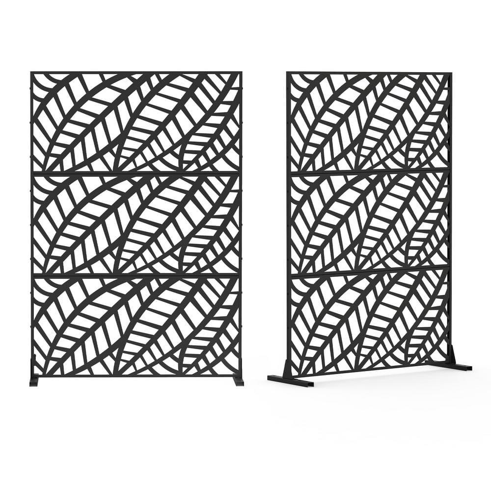 71 in. Metal Garden Fence Outdoor Privacy Screen Garden Screen Panels in Black(Leaves) - Hercitys