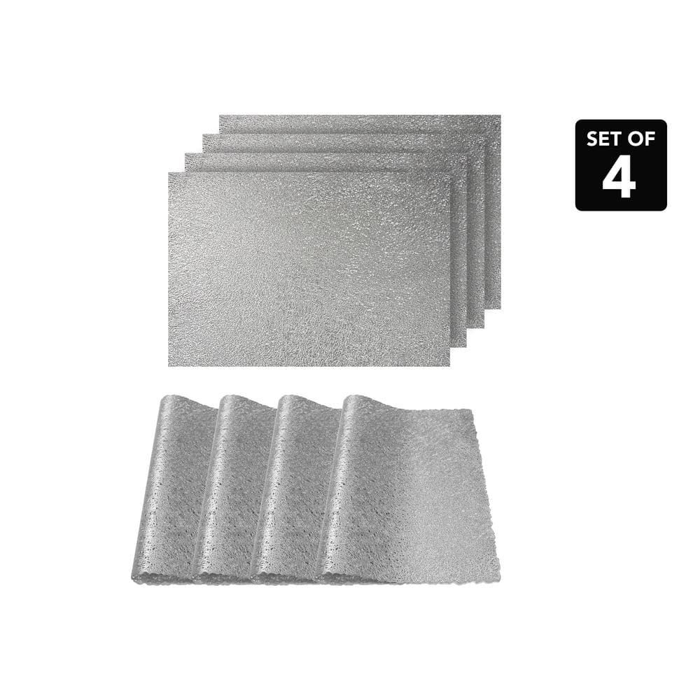 Lacey Silver Metallic Scribble Design Rectangle Placemats (Set of 4) - Hercitys