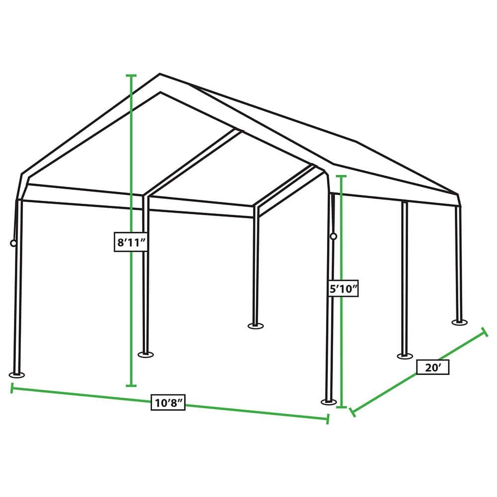 Value King 10 ft. 8 in. x 20 ft. 6-Leg Carport, 1-1/4 in. Steel Frame, White - Hercitys