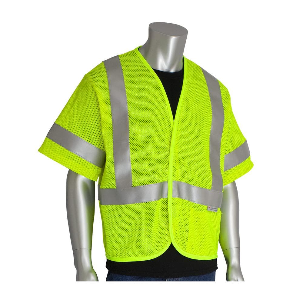 Men’s 2X-Large Hi Vis Yellow ANSI Type R Class 3 AR/FR Mesh Vest with Reflective Tape and 1-Pocket, 4.6 cal/cm 2 - Hercitys
