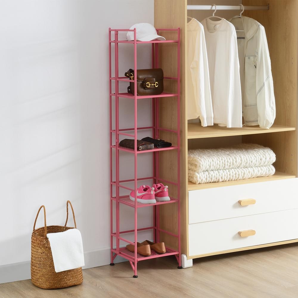 Xtra Storage 5-Tier Pink Metal Folding Shelf Unit (13 in. W x 57.5 in. H x 11.25 in. D) - Hercitys