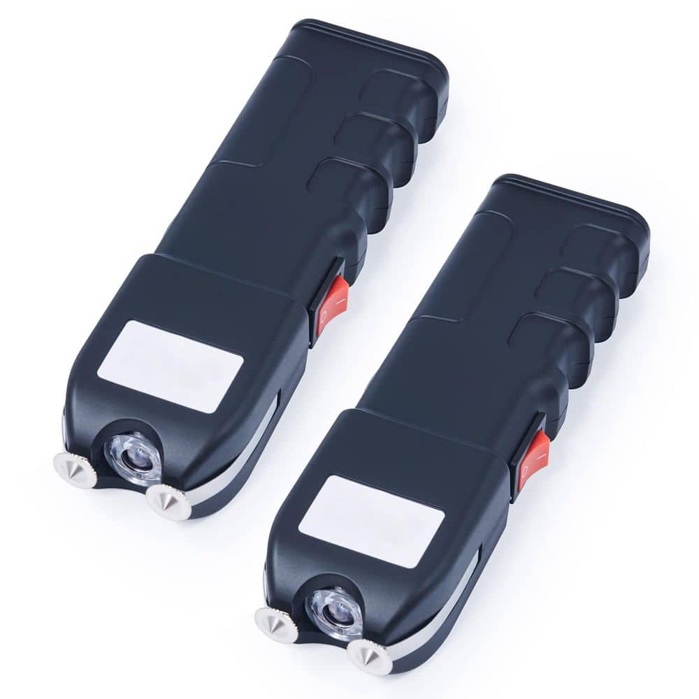 Ultrapowerful Rechargeable Stun Gun with Tactical Flashlight and Side Shock Plates for Self Defense Black (2-Pack) - Hercitys