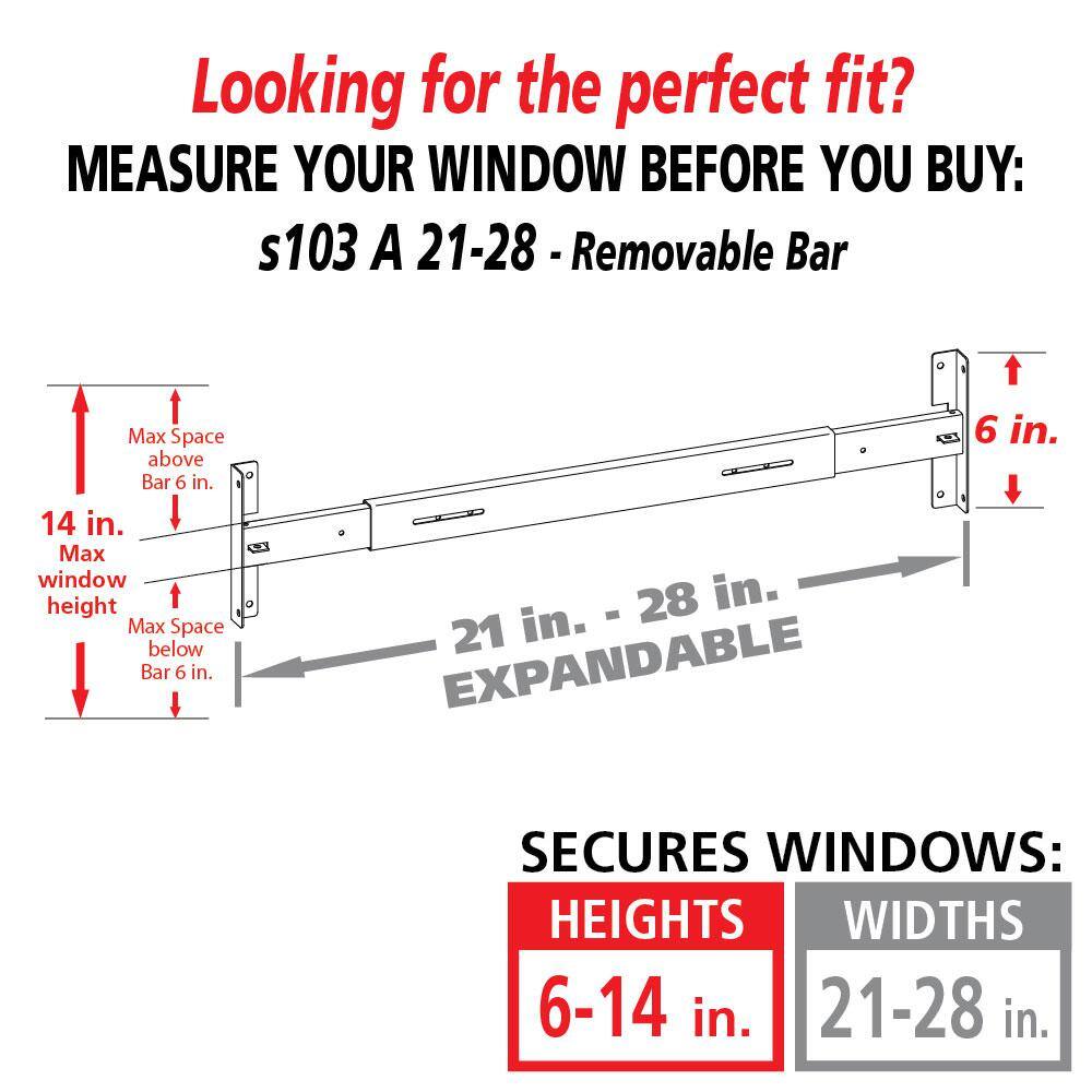 Removable 21 in. to 28 in. Adjustable Width 1-Bar Window Guard, White - Hercitys