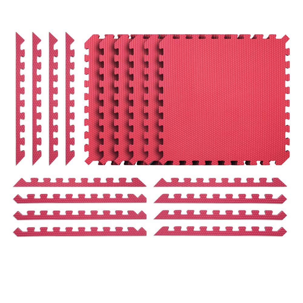 Black/Red 24 in. x 24 in. x 0.51 in. Foam Reversible Interlocking Floor Mat (6-Pack) - Hercitys