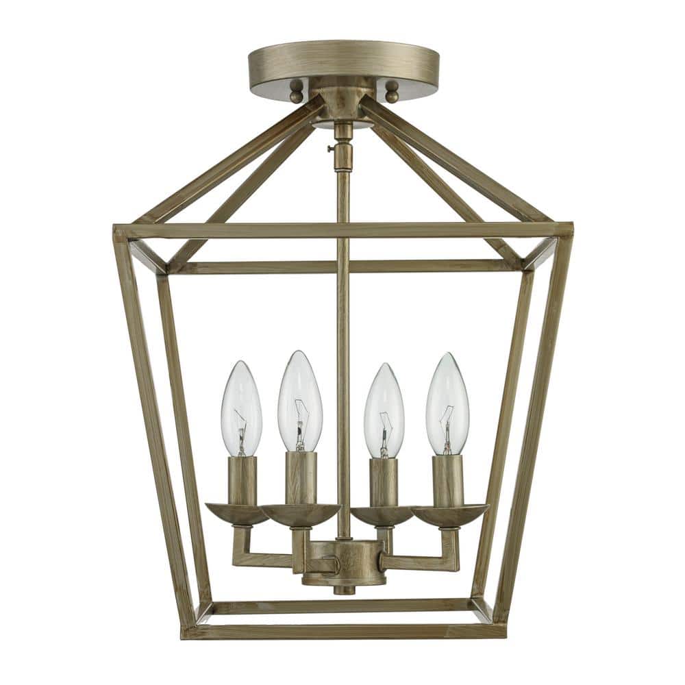 Weyburn 16.5 in. 4-Light Antique Silver Leaf Farmhouse Semi-Flush Mount Ceiling Light Fixture with Caged Metal Shade - Hercitys