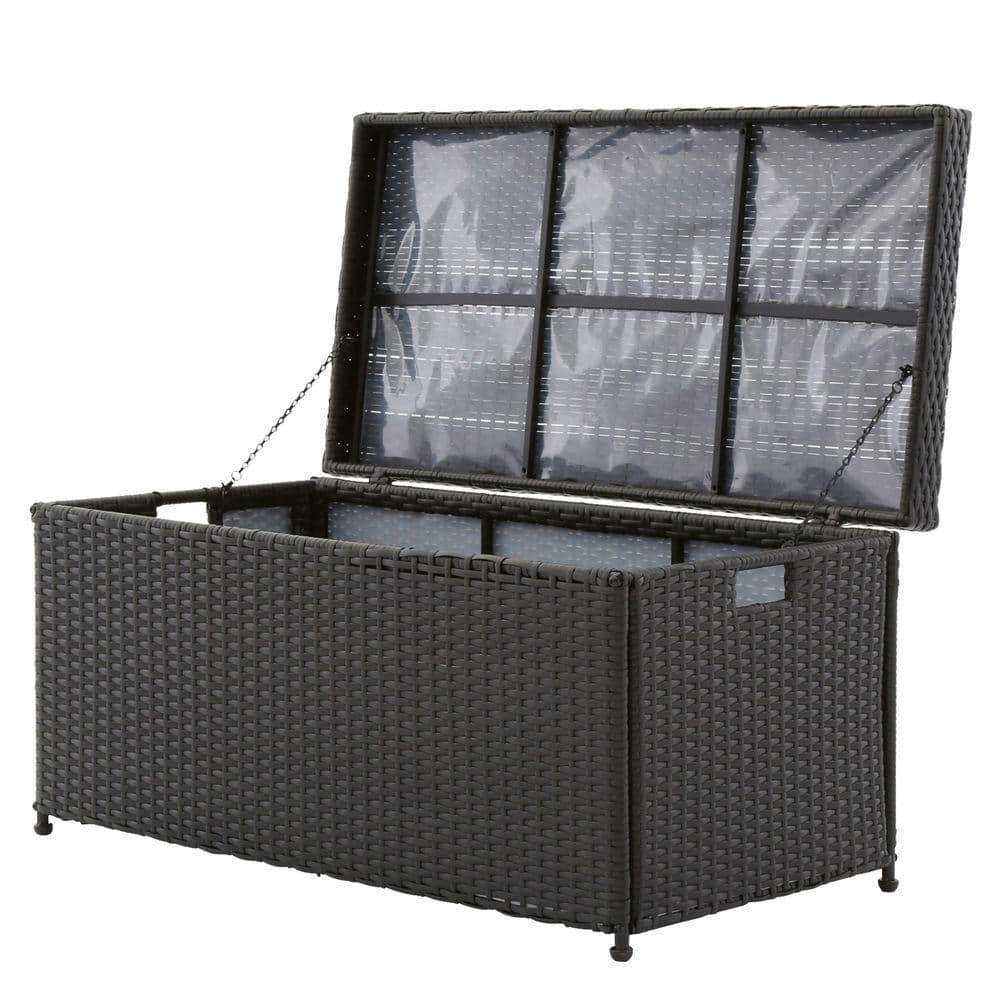 Black Wicker Patio Furniture Storage Deck Box - Hercitys