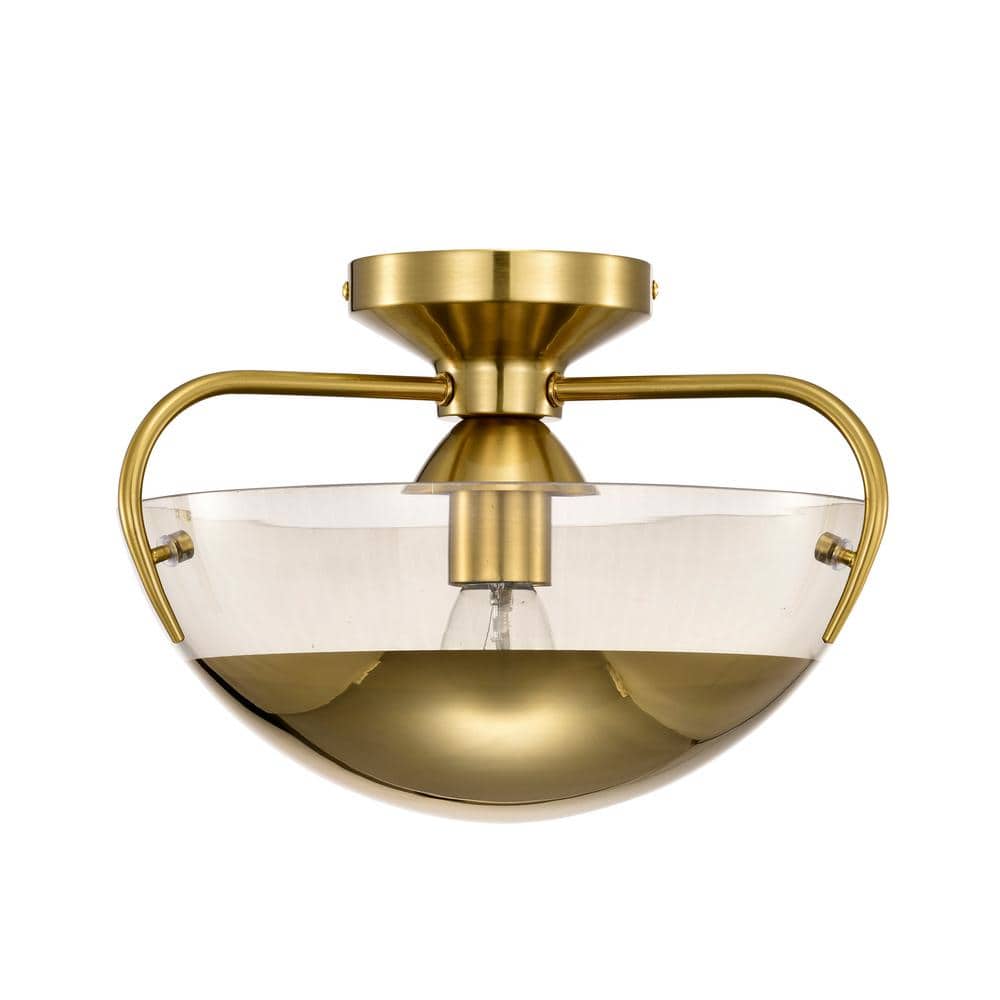 Vexa 13 in. 1-Light Indoor Brass Finish Semi-Flush Mount Ceiling Light - Hercitys