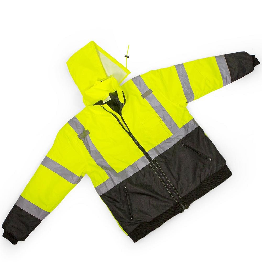 XL Yellow Mesh High Visibility Reflective Class 3 Safety Vest Bomber Jacket - Hercitys