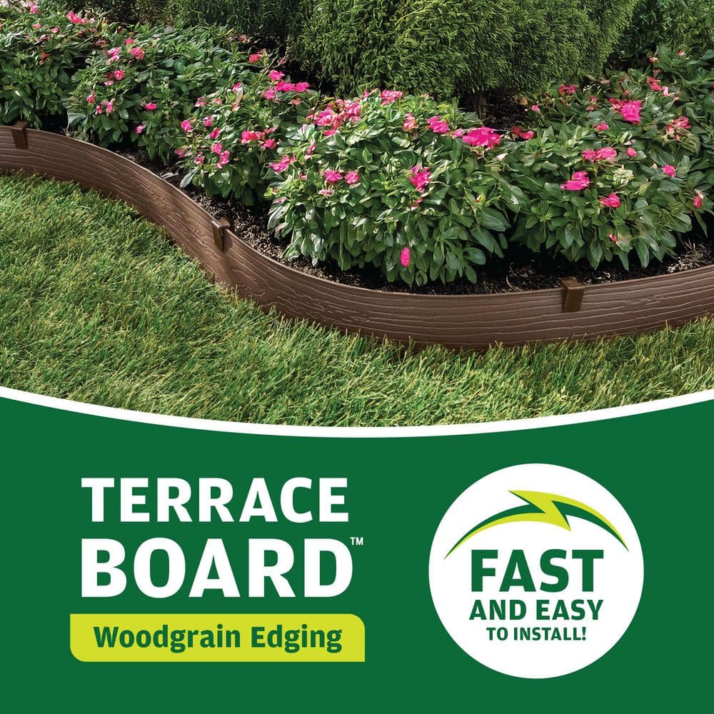 Terrace Board 5 in, x 40 ft, Brown Landscape Lawn Edging with Stakes - Hercitys