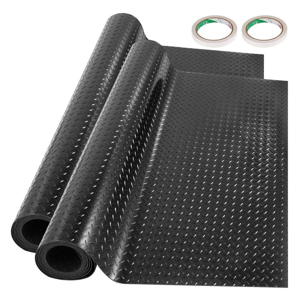 Garage Floor Mats 3.6 ft. W x 17 ft. L Garage Mat 0.09 in. Thickness Black PVC Garage Flooring, 2 Rolls - Hercitys