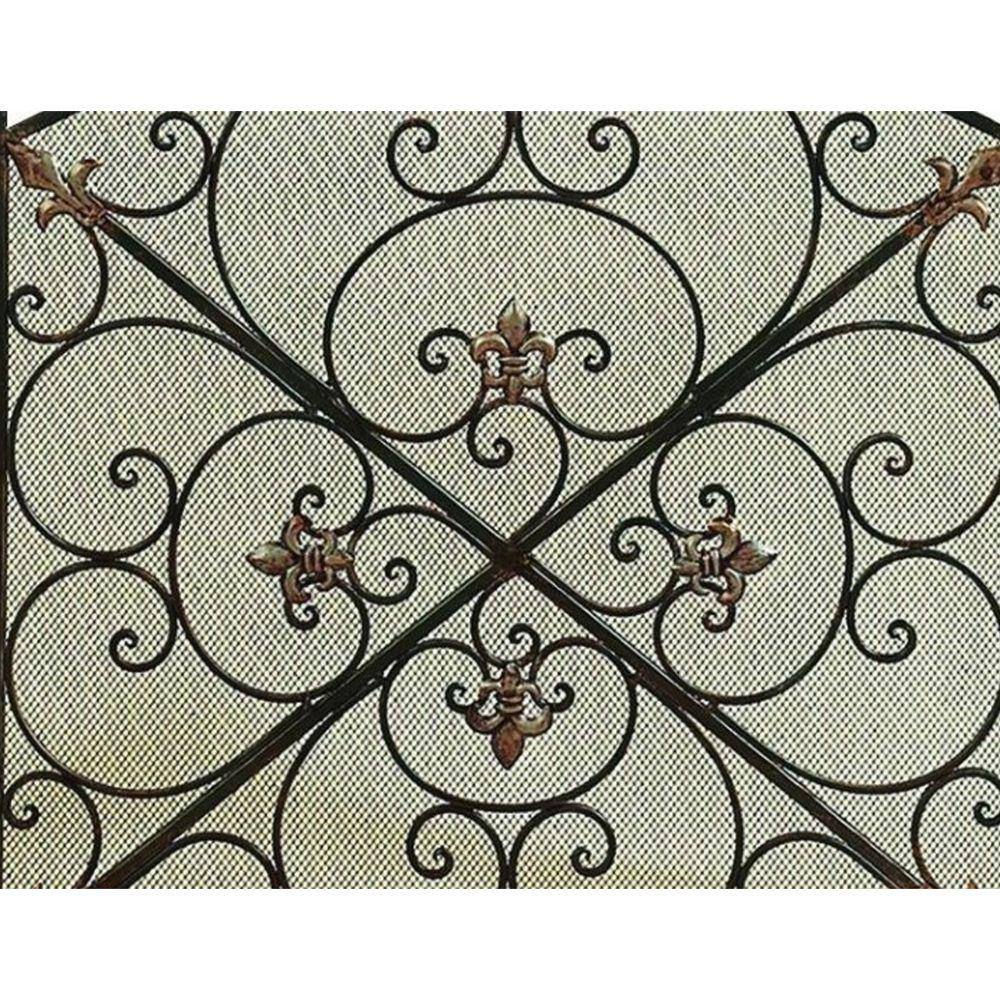 Bronze and Black Filigree Design Metal 3-Panel Fireplace Screen - Hercitys