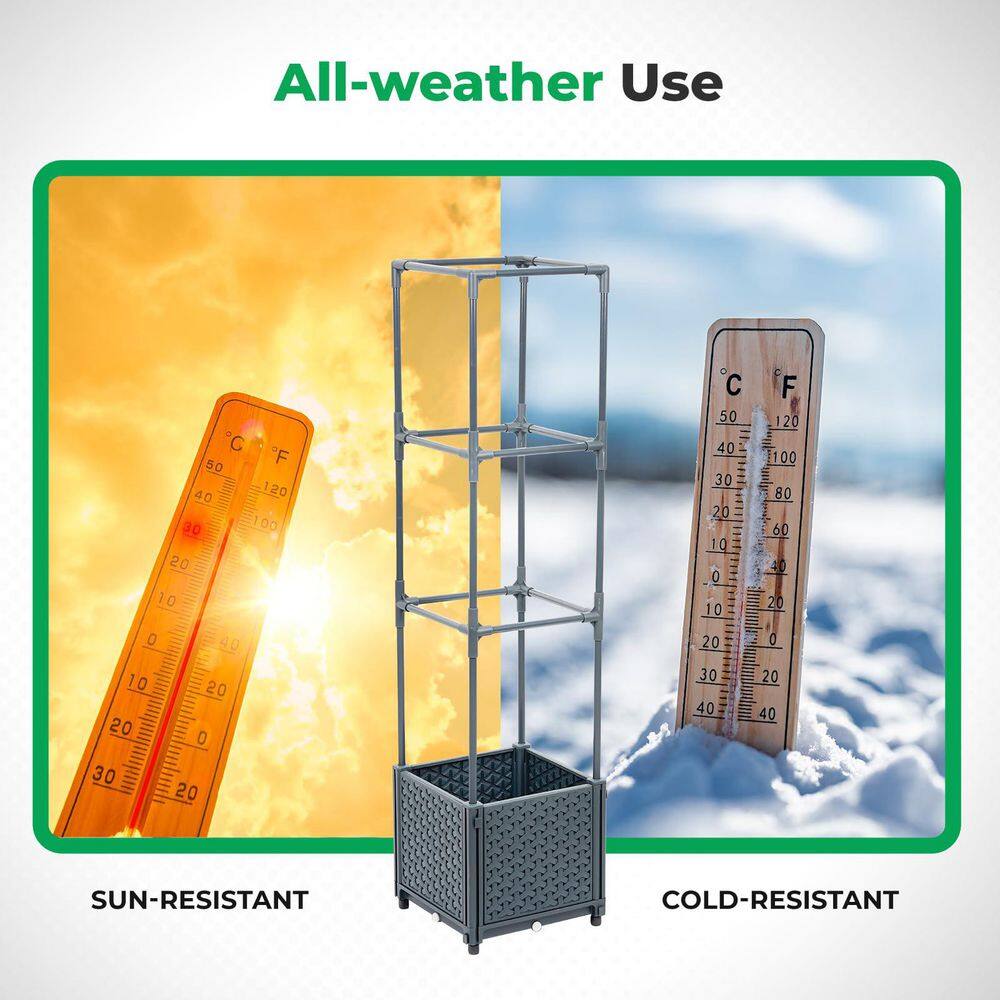 Metal Raised Garden Bed with Tomato Planter Cage, Trellis Planter Boxes for Gardening and Climbing Vegetables, Gray - Hercitys