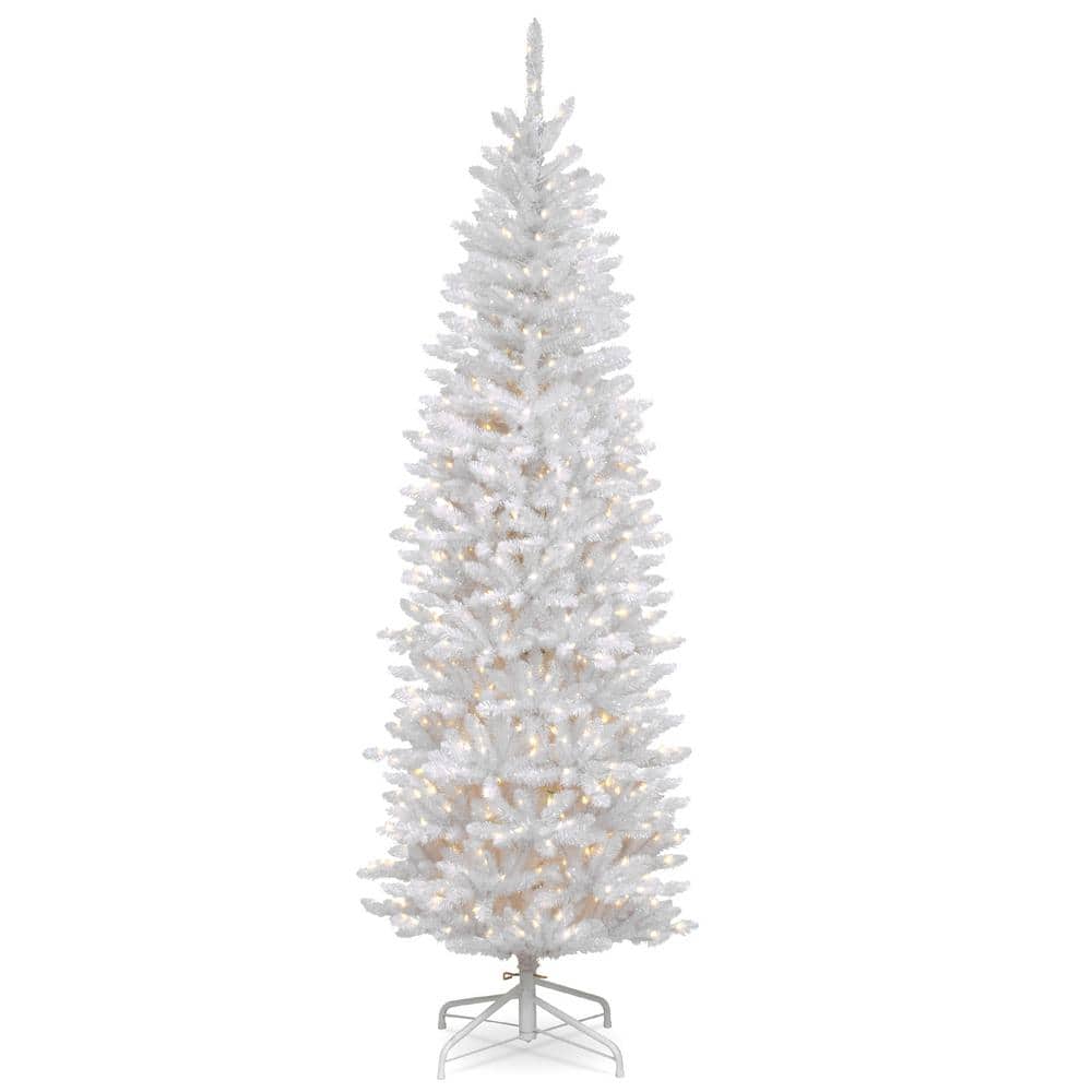 7.5 ft. Kingswood White Fir Pencil Artificial Christmas Tree with Clear Lights - Hercitys
