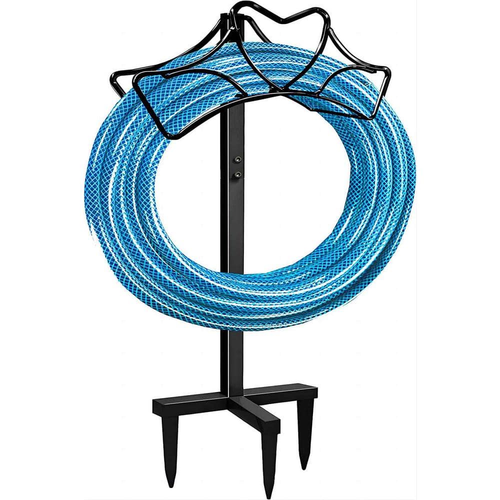 Outdoor Garden Freestanding Hose Holder Stand, Heavy-Duty Metal Water Pipe Storage Rack Stake for Backyard, Black - Hercitys