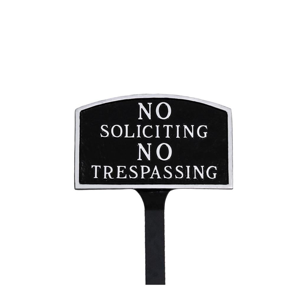 No Soliciting, No Trespassing Arch Small Statement Plaque with 23 in. Lawn Stake – Black/Silver - Hercitys