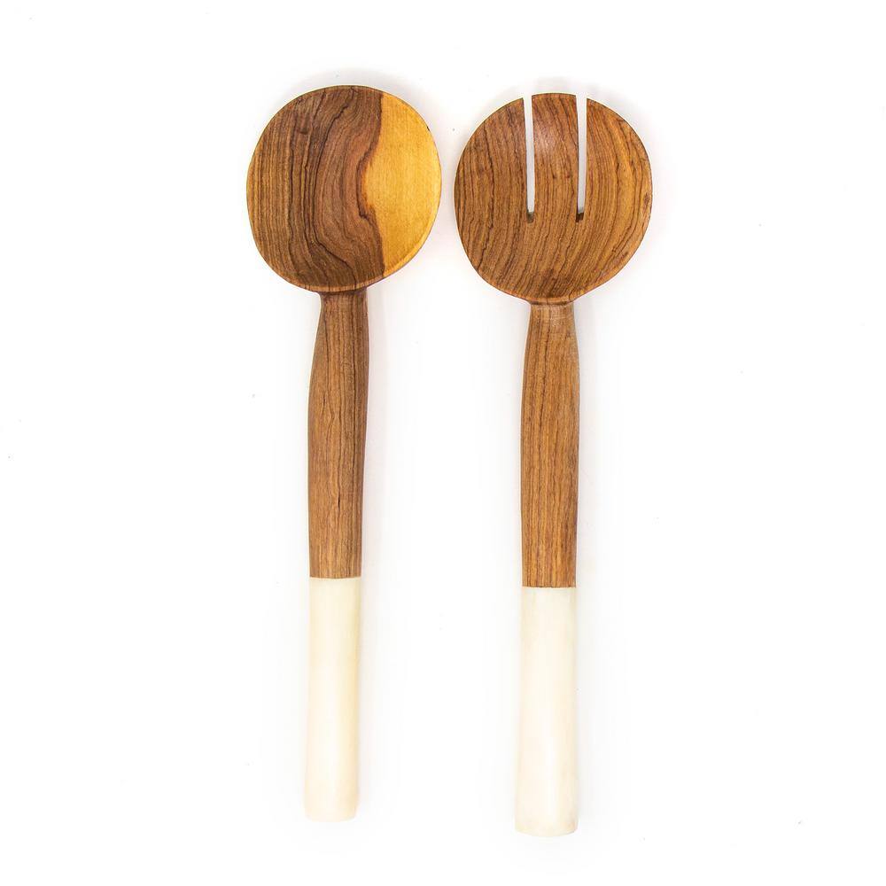Olive Wood 2-Piece Salad Servers with White Bone - Hercitys