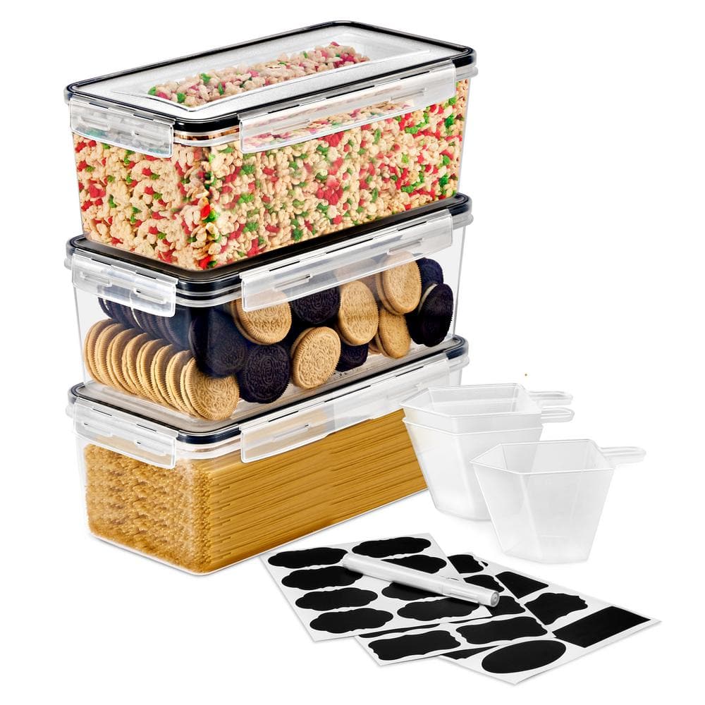 Large Food Storage Containers-Pack of 3 with Air Tight, 4-Way Snap Lids - Hercitys