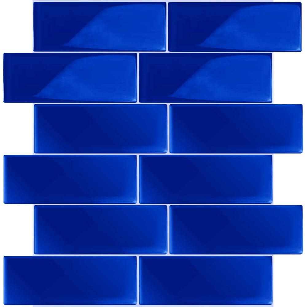 Blue 3 in. x 12 in. Polished Glass Mosaic Floor and Wall Tile (5 sq. ft./Case) - Hercitys