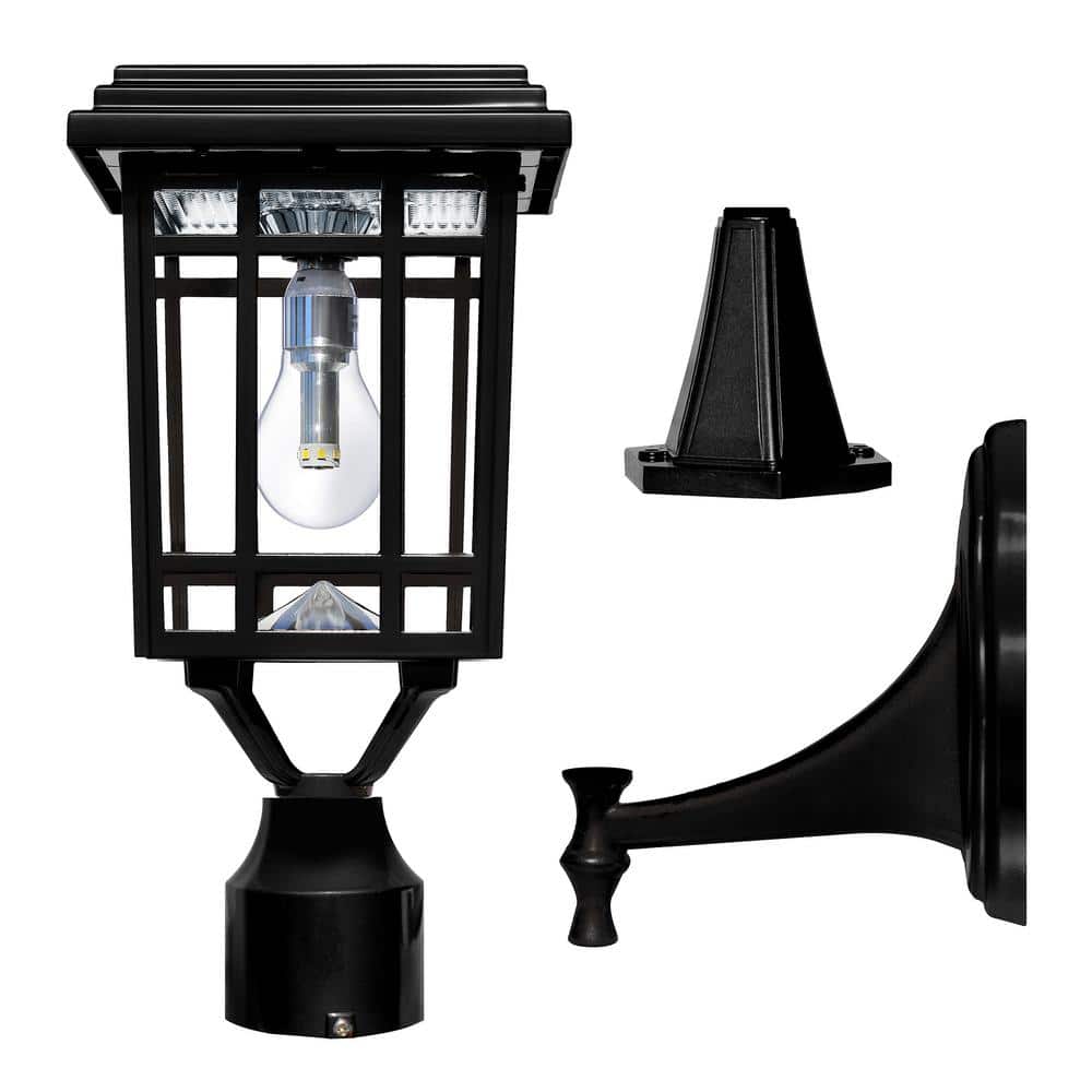 Prairie Bulb Single Black Integrated LED Outdoor Solar Post Light with 3-Mounting Options Fitter, Pier and Wall Mounts - Hercitys