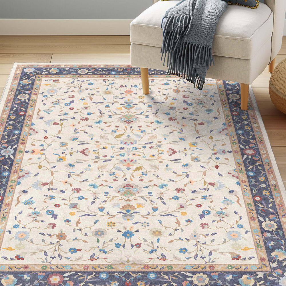 Crayola Traditional Floral Elegance Traditional, Oriental, Ivory Multi 5 ft. x 7 ft. Area Rug - Hercitys