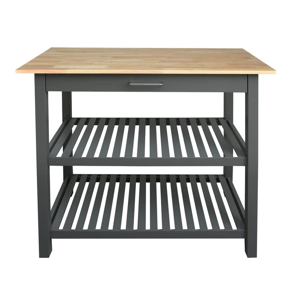 Slate Gray Solid Wood Counter Top 40 in. Kitchen Island Bar Station with Drawer and Shelves - Hercitys