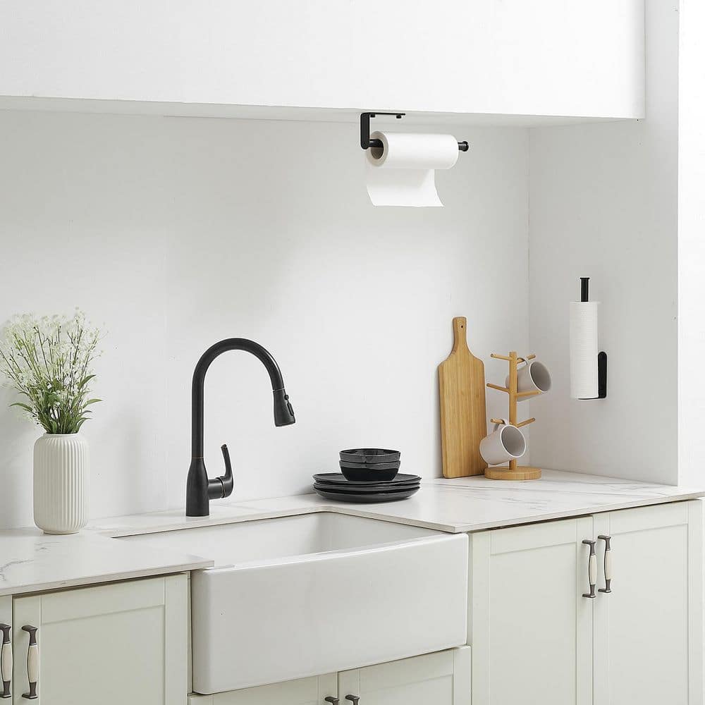 Wall Mount Kitchen Paper Towel Holder Bulk-Self-Adhesive Under Cabinet in Matte Black - Hercitys