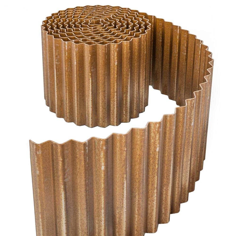 8 in. x 240 in. Sturdy Corrugated Rusty Metal Garden Landscape Border Edging Perfect for Patio DIY - Hercitys