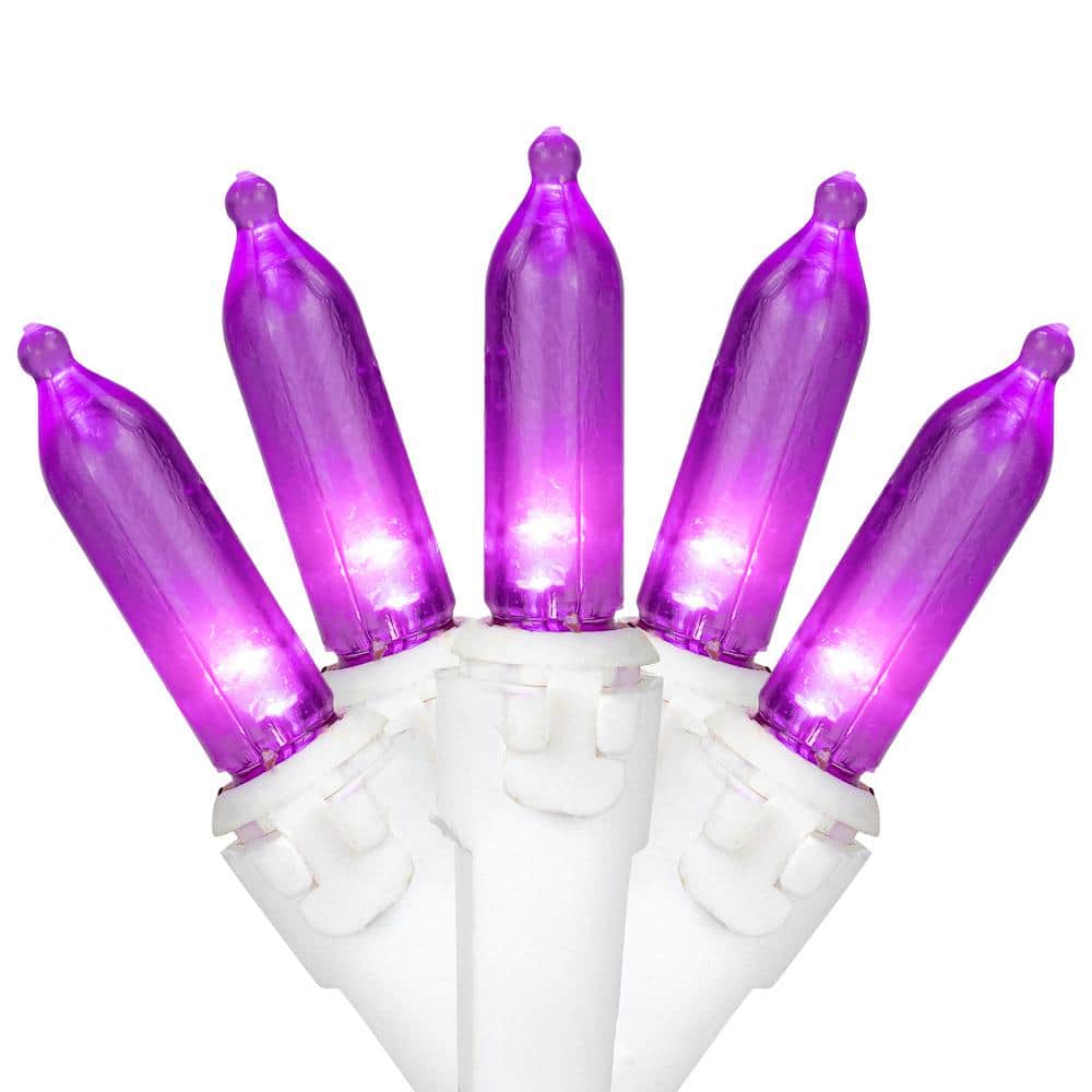 Set of 50 Purple LED Mini Christmas Lights with White Wire - Hercitys
