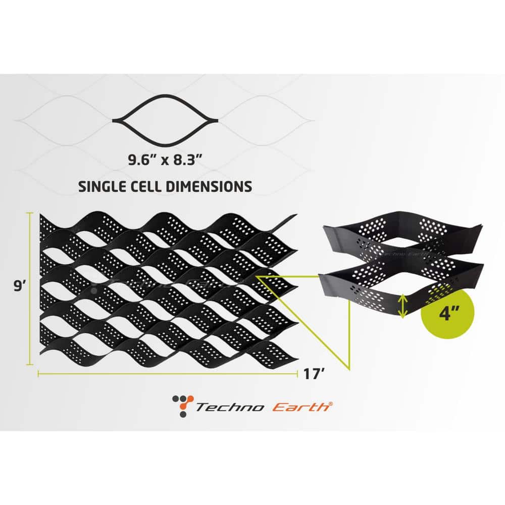 9 ft. x 17 ft. x 4 inch Geocell Black Honeycomb Ground Grid HDPE Plastic Paver (160 sq. ft.) - Hercitys