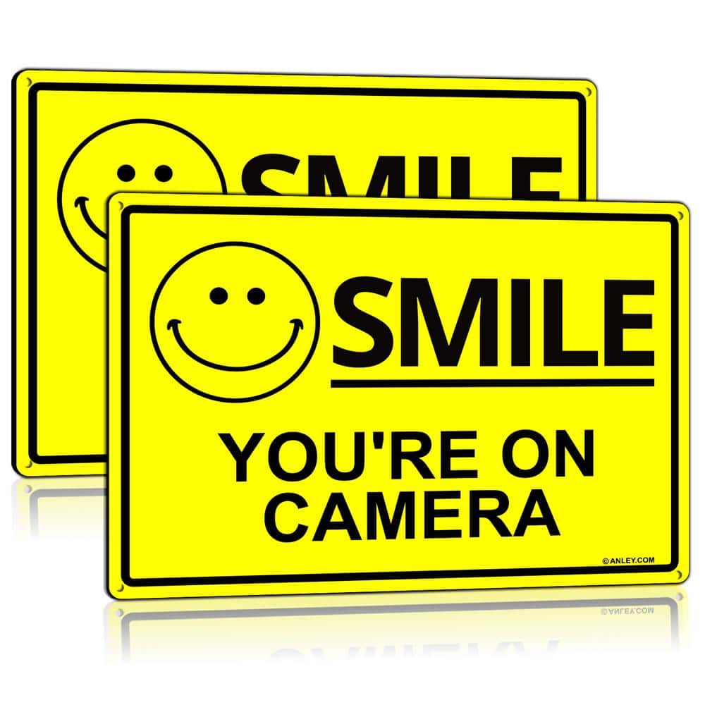 7 in. x 10 in. Smile You’re on Camera Sign – – Video Surveillance Security Metal Warning Sign (2-Pack) - Hercitys