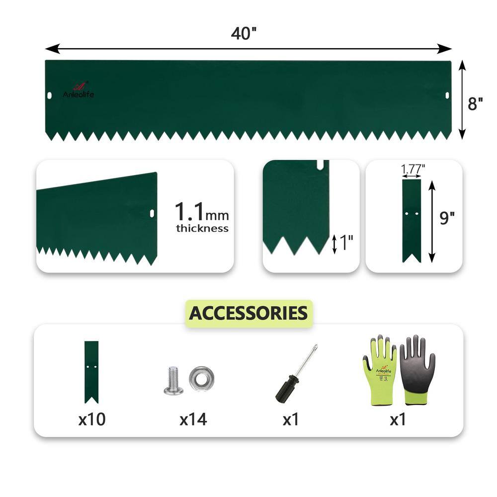 6 Pack 8 in. H x 40 in. W Green Garden Landscape Galvanized Steel Edging with Gloves and 10-Stakes - Hercitys