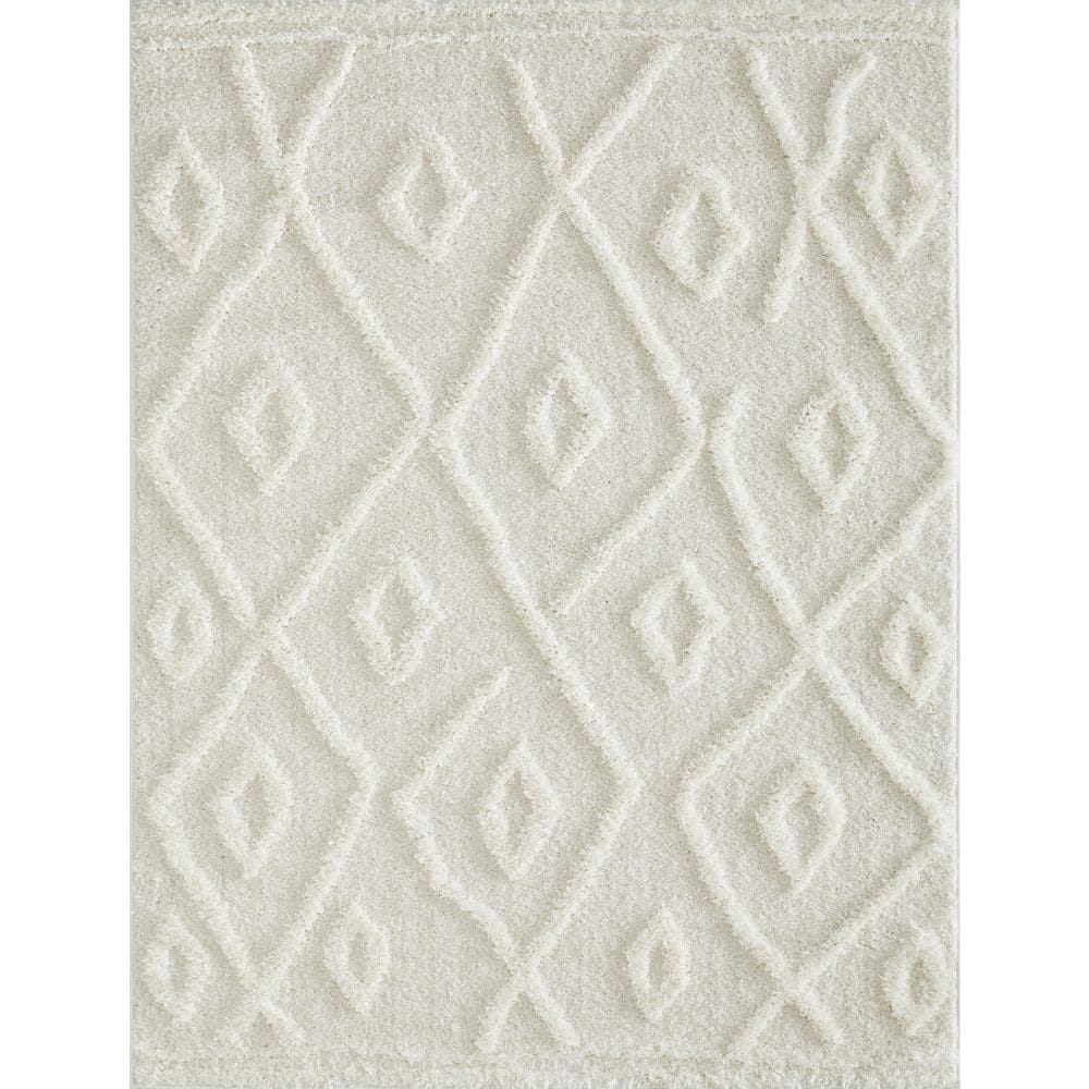 Vemoa Avonako Cream 5 ft. 3 in. x 7 ft. 3 in. Geometric Polyester Area Rug - Hercitys