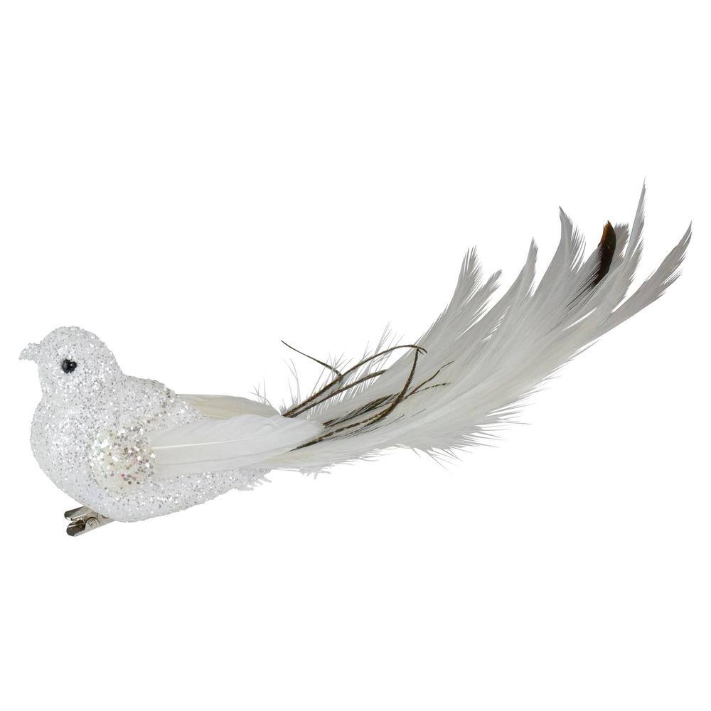 8 in. White Glittered Clip On Bird Christmas Ornament - Hercitys