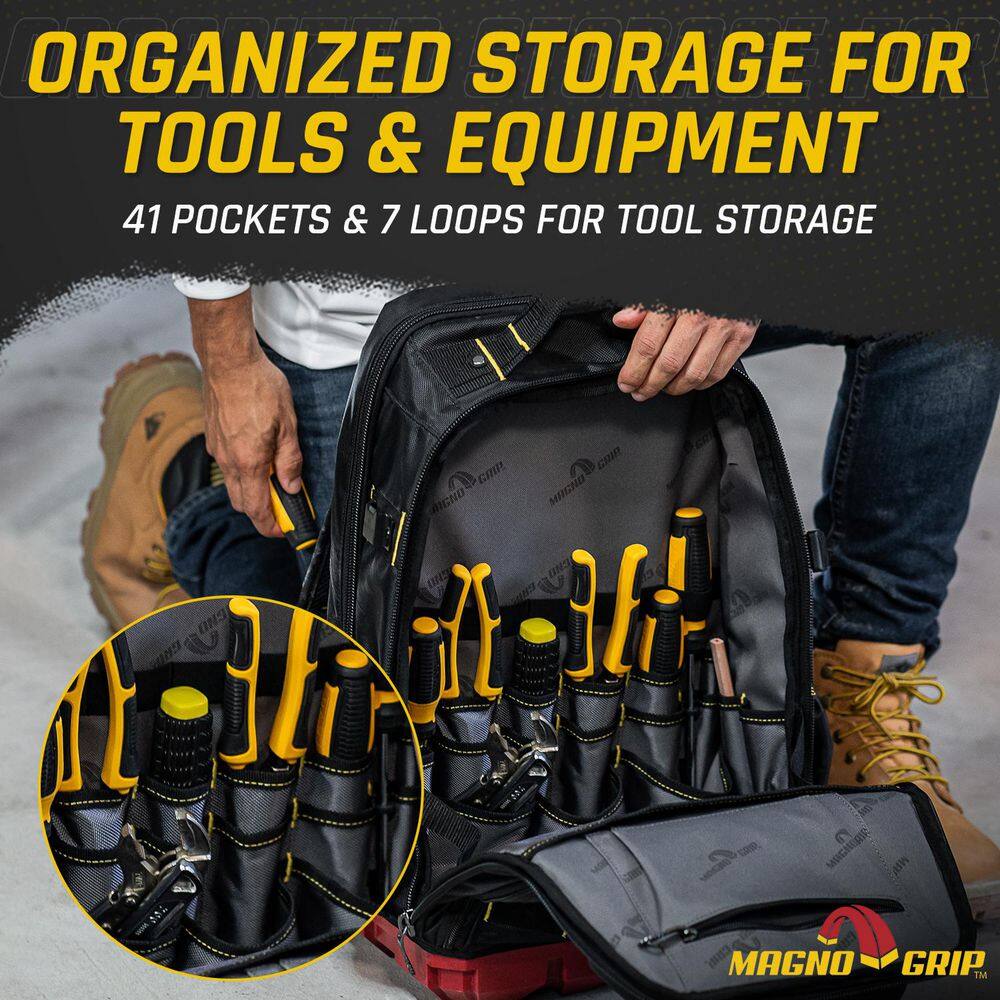 RED Base Series 13.5 in. 41-Pocket Contractor’s Backpack, 7 Loops, Hardshell-Pocket and Adjustable Shoulder Straps - Hercitys